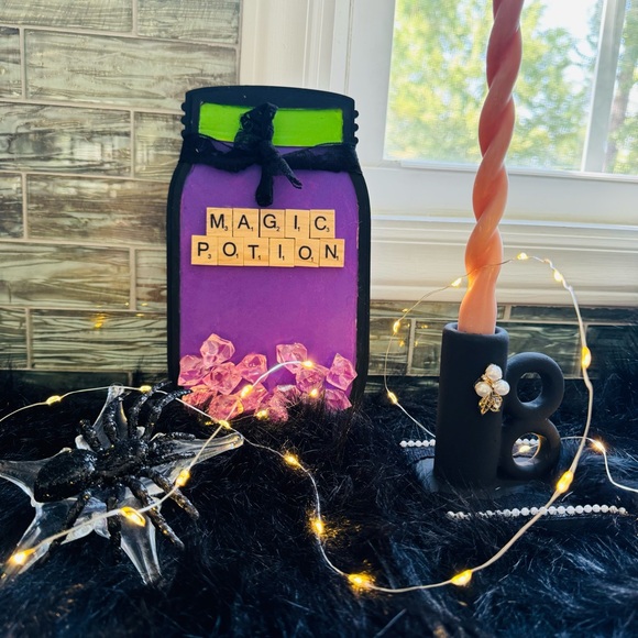 HANDMADE Halloween Magic Potion Spider Web Scene Set Display - Picture 6 of 10